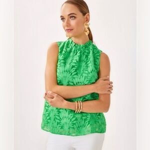 Lilly Pulitzer Sleeveless Green Jacquard Shell Top